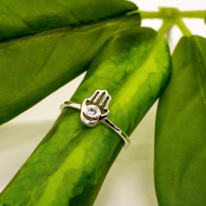 Baizaar - Wholesale Single Stone/Solitaire Ring - Sterling Silver Hamsa Crystal Ring - Great Hanukkah Gift!