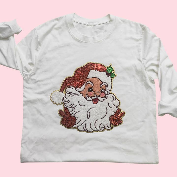 Rosie Posie Patches - Wholesale Patch - Santa Peace Sign Sequin Iron On Patch4