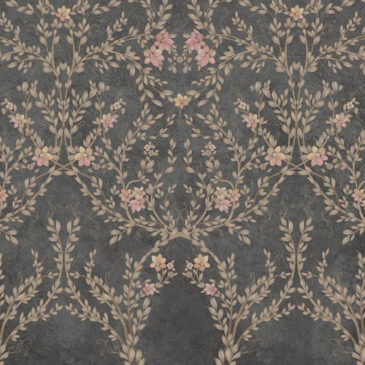 Blossom Chinoiserie Floral Wall Mural, Flower Bloom Gray Wallpaper, Large Botanical Customized Wall Art, Non-Woven, Non-Adhesive, Removable for wholesale by Walloro Luxury Embossed Wallpaper