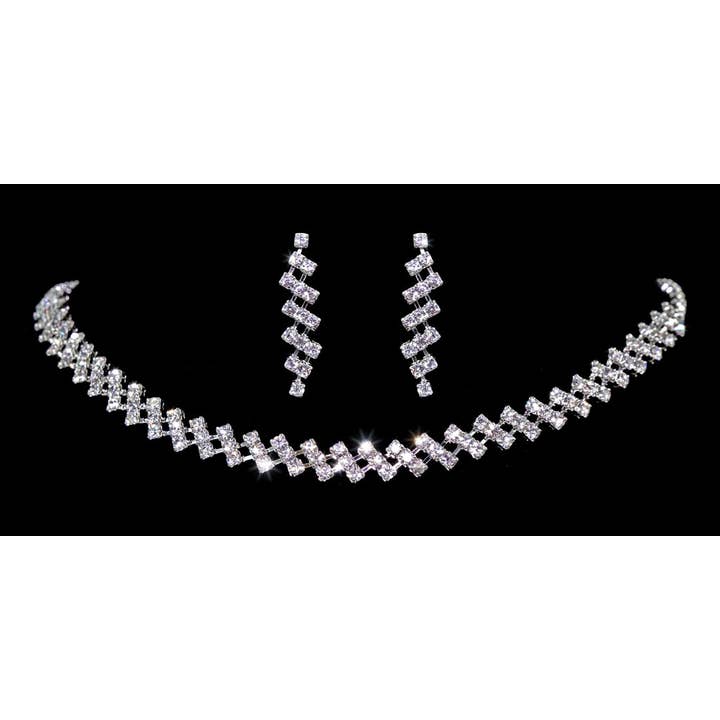 #14282 - Zig Zag Rhinestone Neck and Ear Set for wholesale by Bridal Store Jewelry