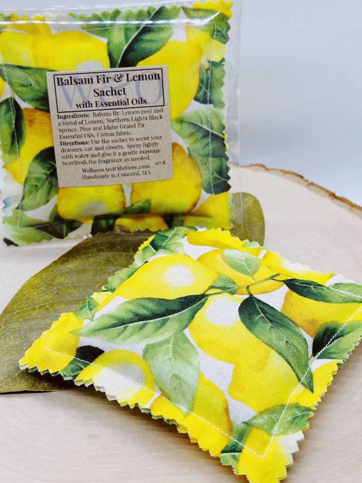 Balsam Fir & Lemon Sachet Infused with Essential Oils-Lemons for wholesale by Wellness & Oils