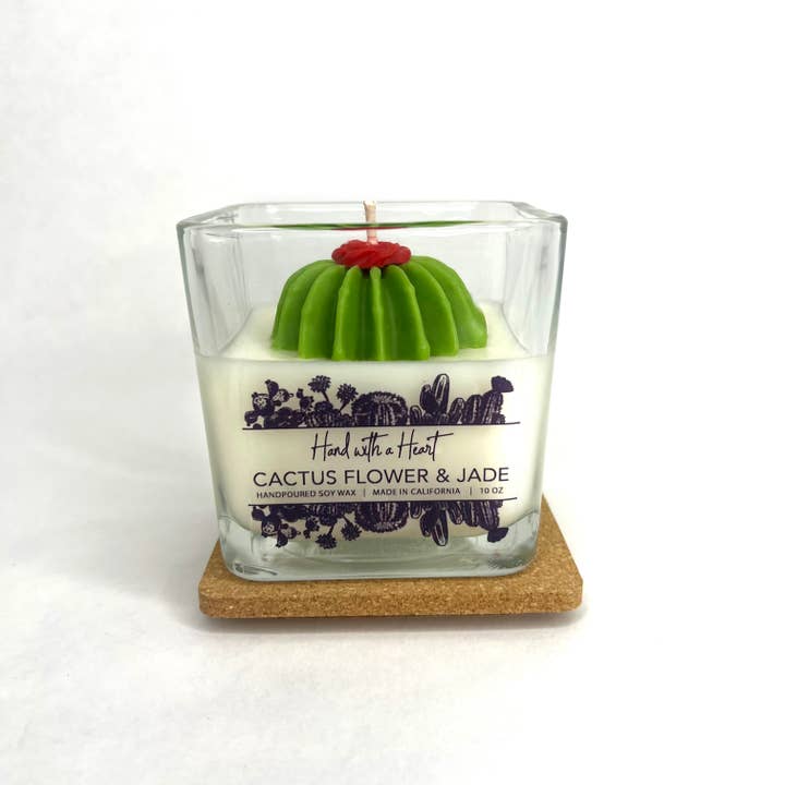 Hand with a Heart - Wholesale Jar/Filled Candle - Cactus flower & Jade Soy Wax Candle