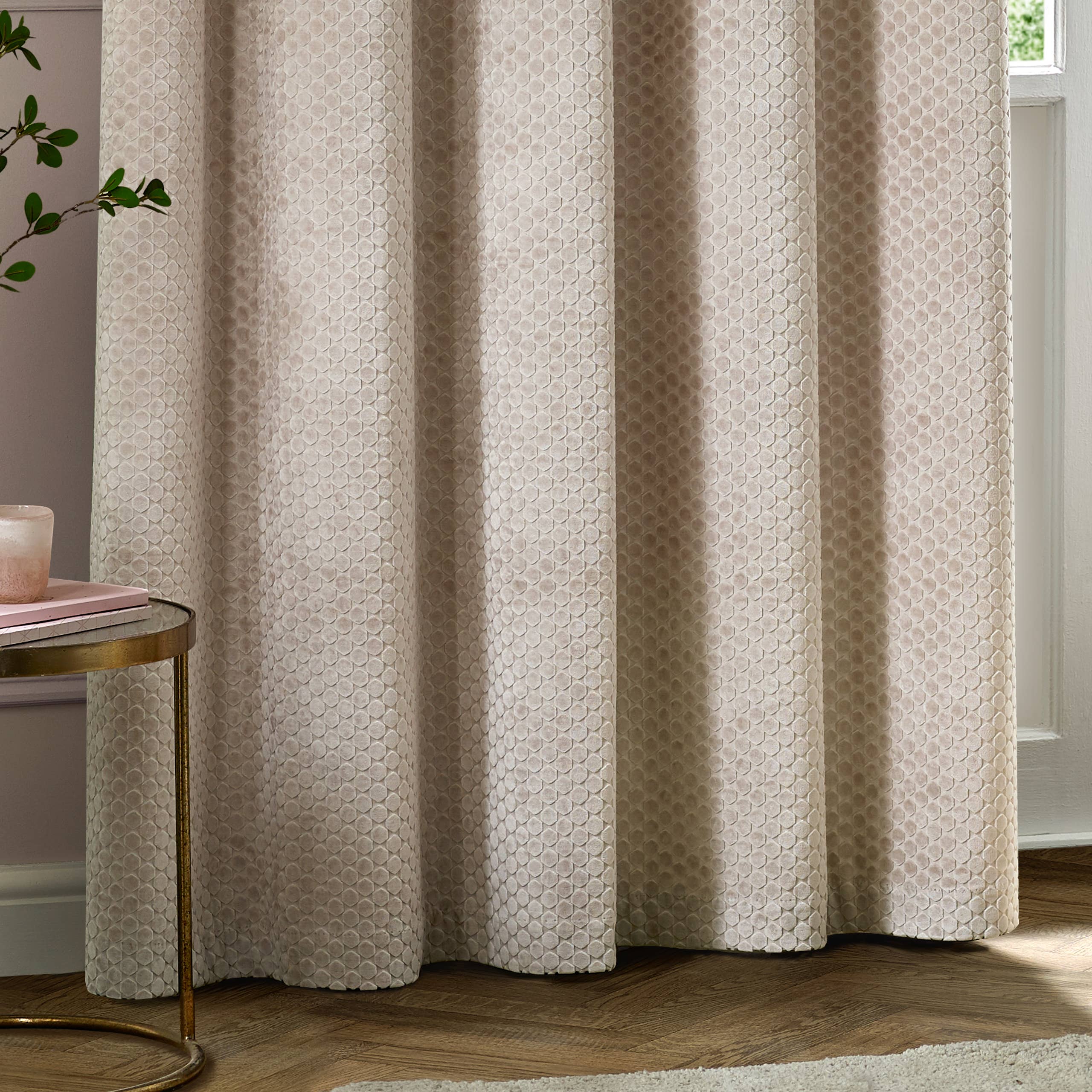 Neptune Velvet Room Darkening Eyelet Curtains Champagne for wholesale on Faire3