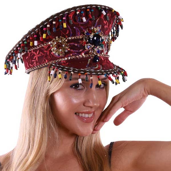 Burgundy Beaded Captain Hat for wholesale by KBW Global Corp.