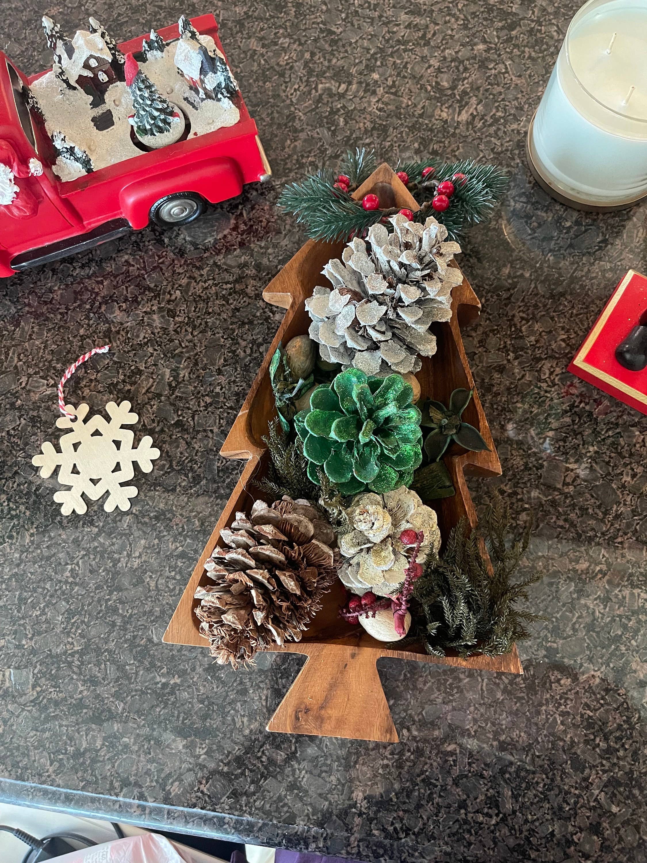 Woodware&Co – Prato/tigela decorativa por atacado – Taça de madeira de Acácia Árvore de Natal9