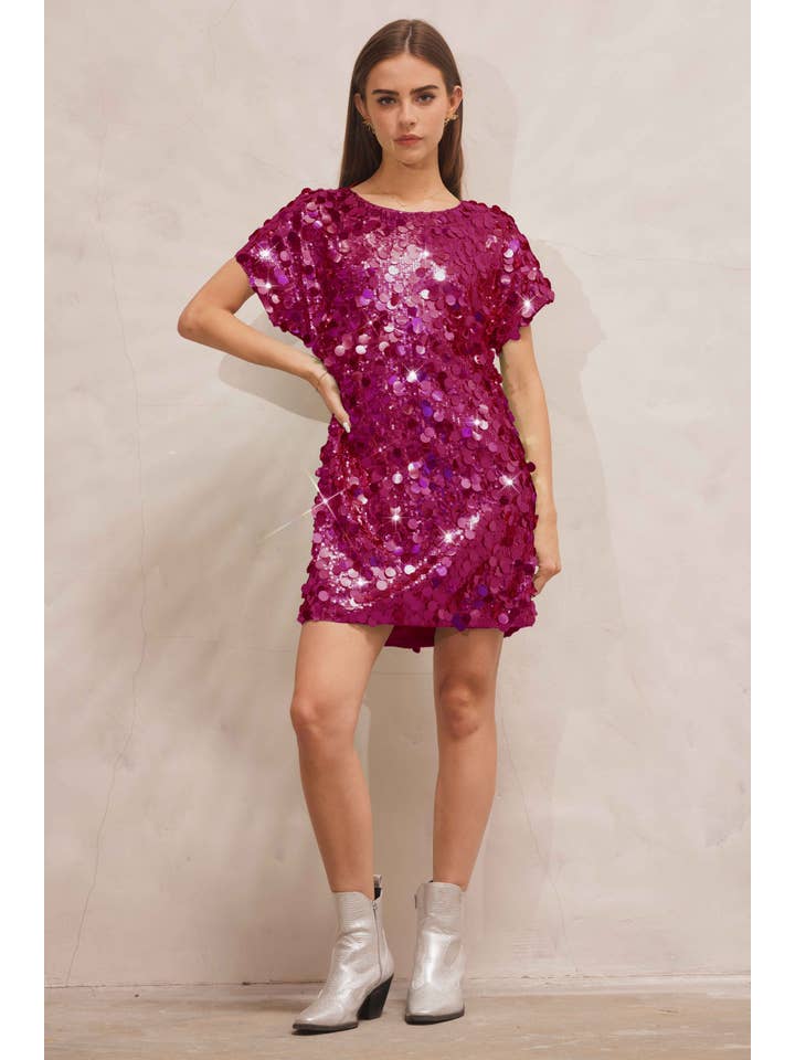 Endless Blu - Wholesale Dress – Women's - SD3850 Sequins Crew Neck Short sleeve Dress5