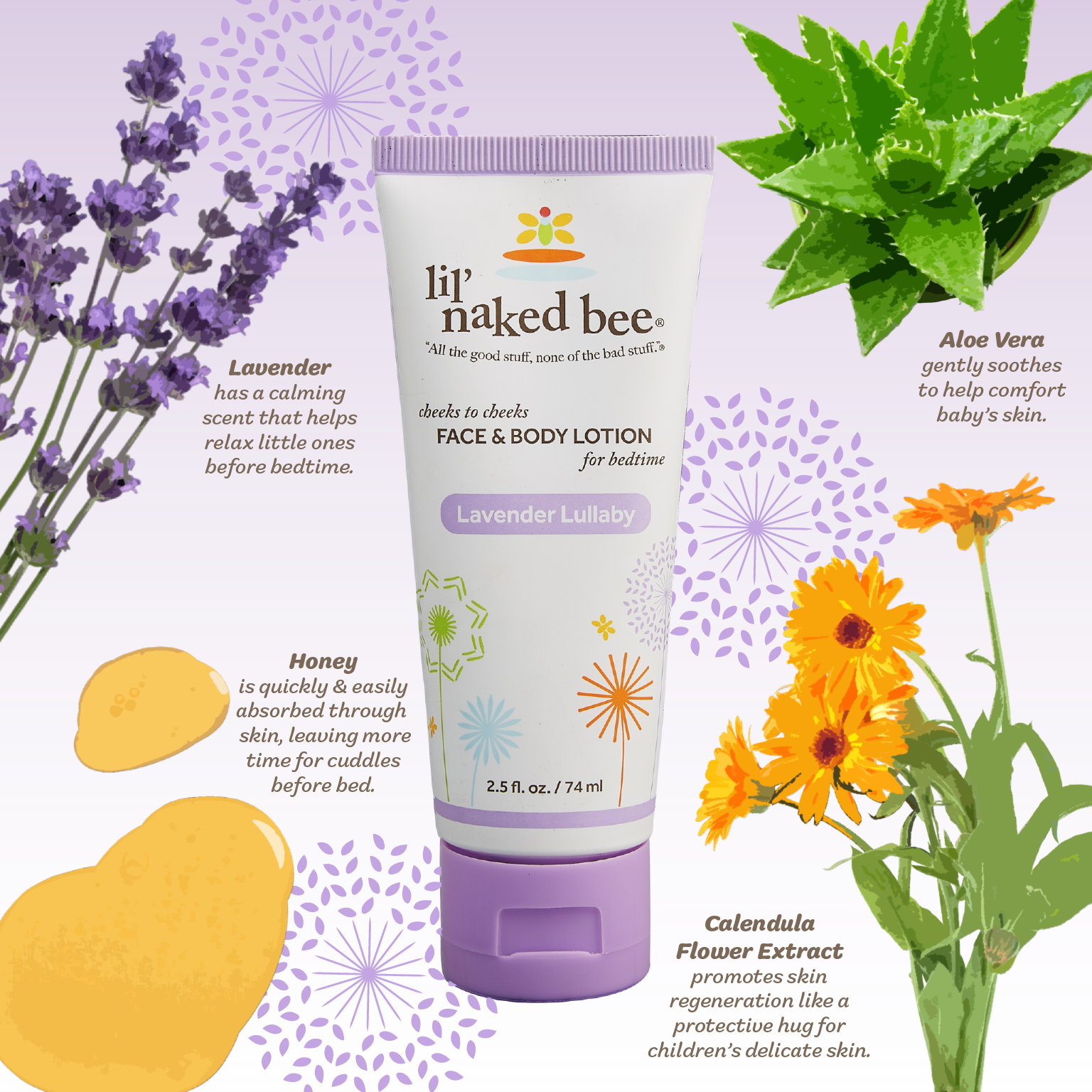 The Naked Bee – wholesale Body cream/lotion – Baby – 2.5 oz. Lavender Lullaby Cheeks to Cheeks Face & Body Lotion2