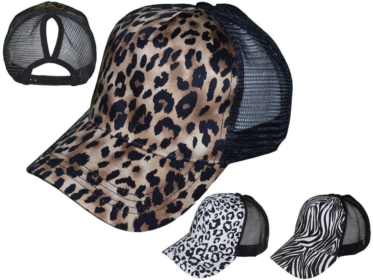 Buck Wholesale - Vendita all'ingrosso Cappello per coda di cavallo - Donna - Cappelli da camionista con stampa animalier a coda di cavallo - BK Caps Women Fashion4