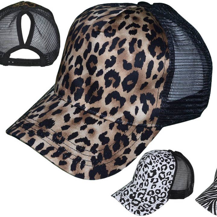 Buck Wholesale - Wholesale Ponytail cap – Women’s - Ponytail Animal Print Trucker Hats - BK Caps Women Fashion4