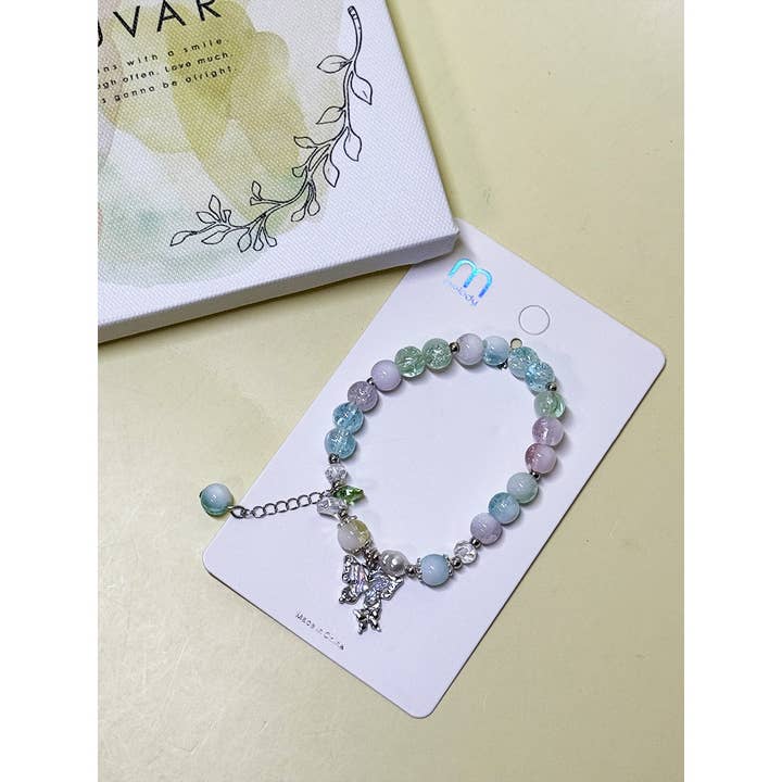 Assorted Color Butterfly Pendant Mix Bead Bracelet for wholesale on Faire2