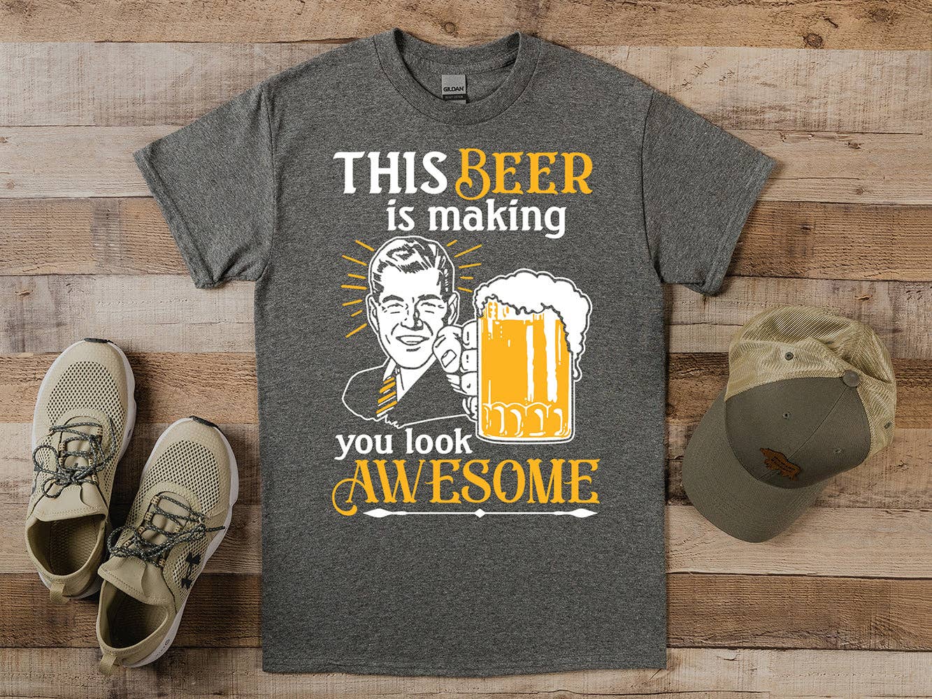 Artopia - Wholesale Screen Printed T-Shirt - Unisex - Beer Making You Look Awesome T-Shirt4