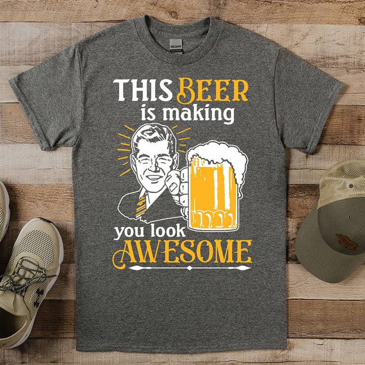 Artopia - Wholesale Screen Printed T-Shirt - Unisex - Beer Making You Look Awesome T-Shirt4