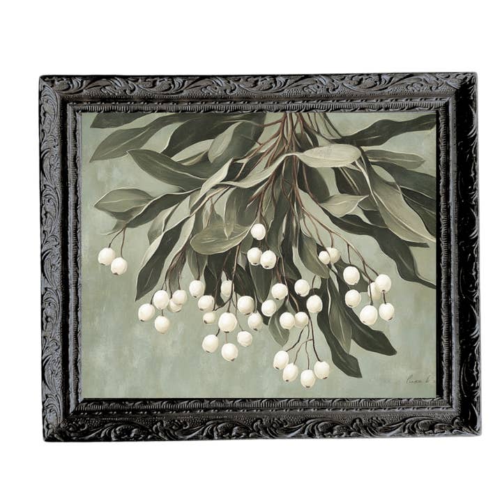 Muted Mistletoe | French Black Mould Framed Art for wholesale by Luxe B Co
