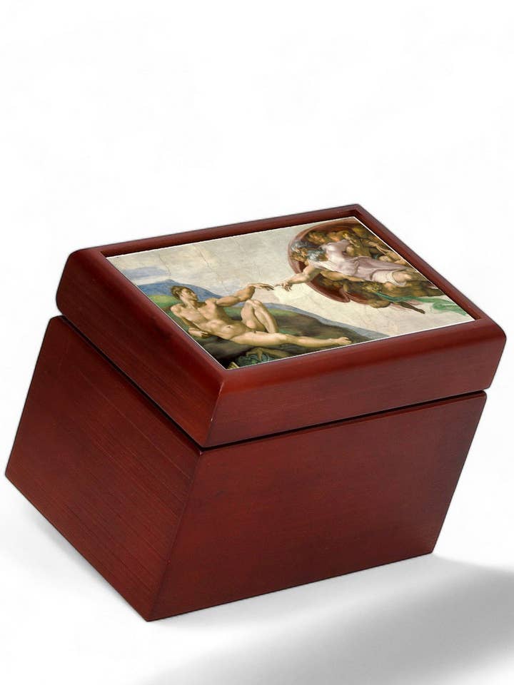 TRÆKASSE: Forede teposer Trækasse med trykt fliselåg - Opera „The Creation of Adam (Detail) for engroshandel hos SublimArt