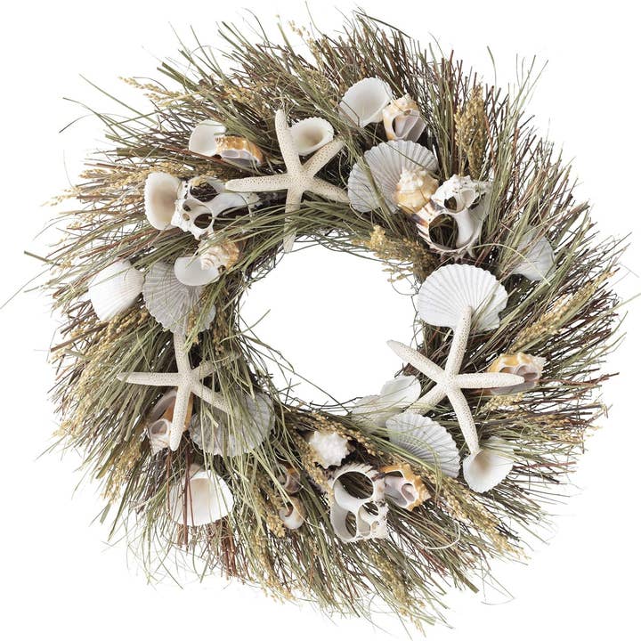 Seagrass Seashells Starfish Coastal Wreath 18in for wholesale by Andaluca
