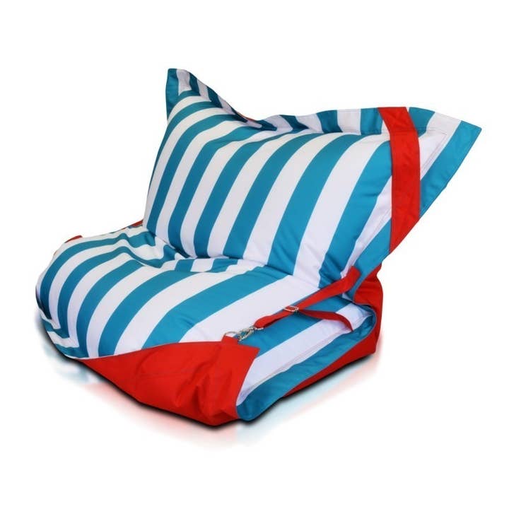 Pouf à rayures marines avec sangles pour la vente par Pufmania