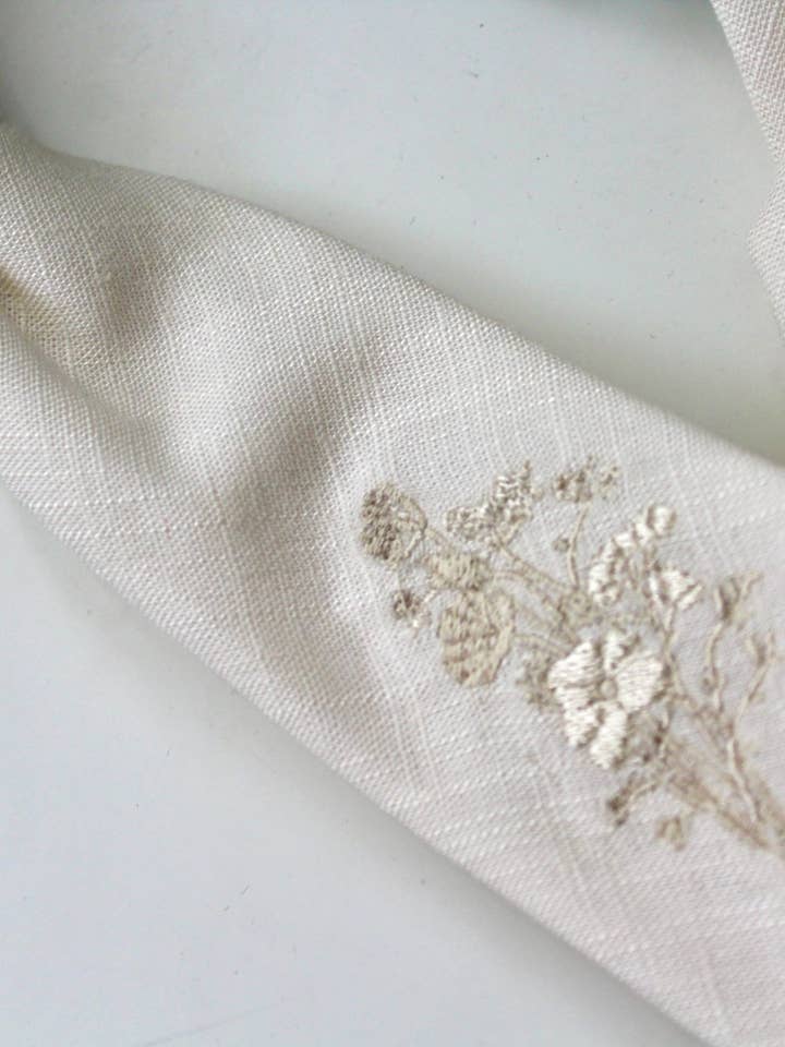 Ivory Linen Embroidered Floral Necktie for wholesale by Handsome&Lace