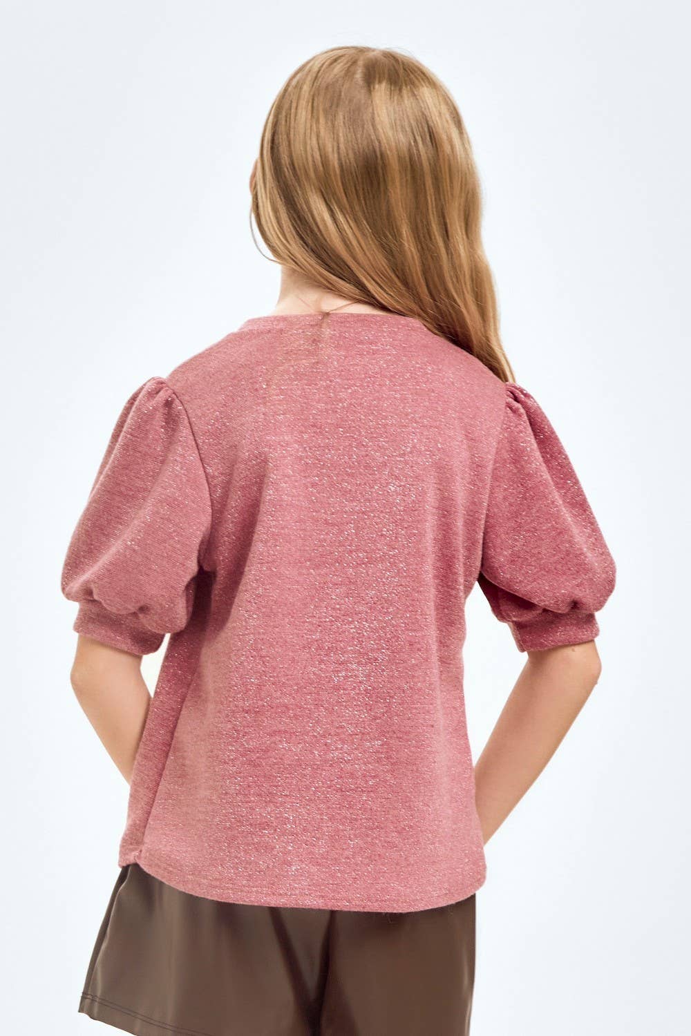 Good Girl - Wholesale Knit Top - Kids - Mink Lurex Short Puff Sleeves Top8