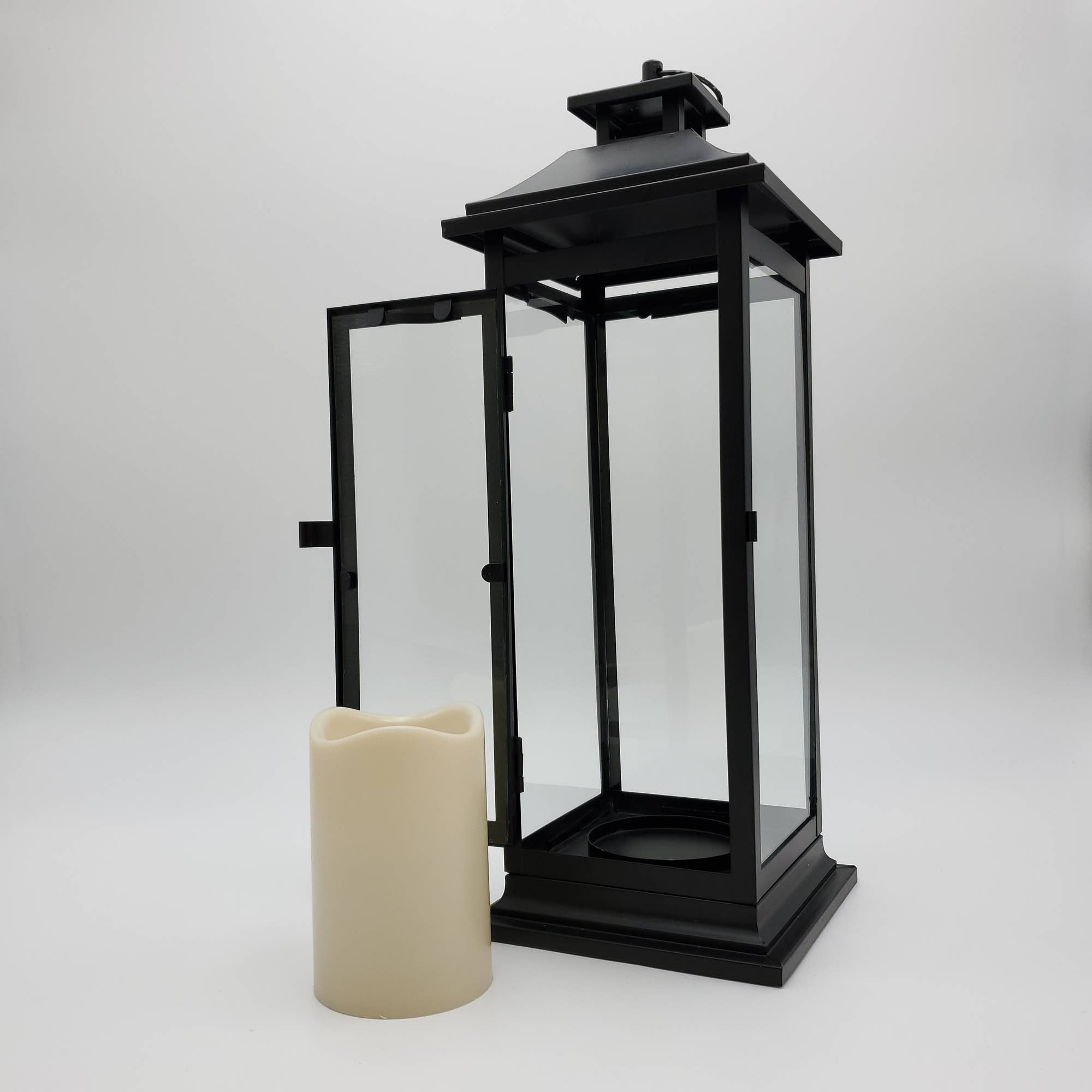 LumaBase - Wholesale Lantern - Metal Lantern with Battery-Operated Candle-Black1