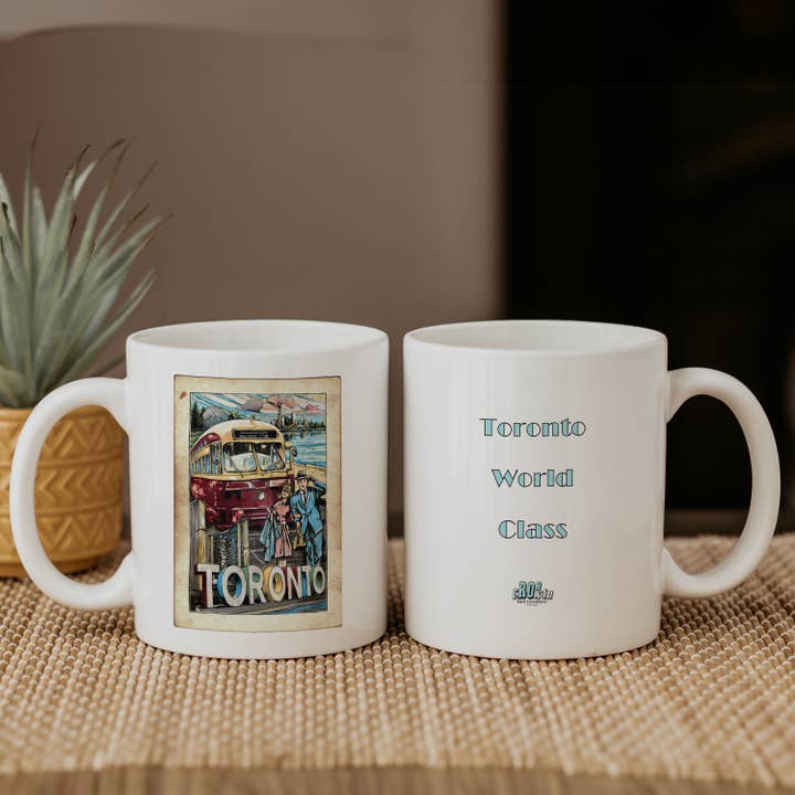 White Toronto World Class Coffee Mug Souvenir | Rob Croxford for wholesale on Faire1