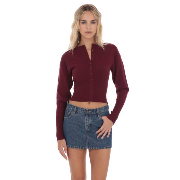 Cinched Knit Cardigan in Burgundy for wholesale by Lucy In The Sky