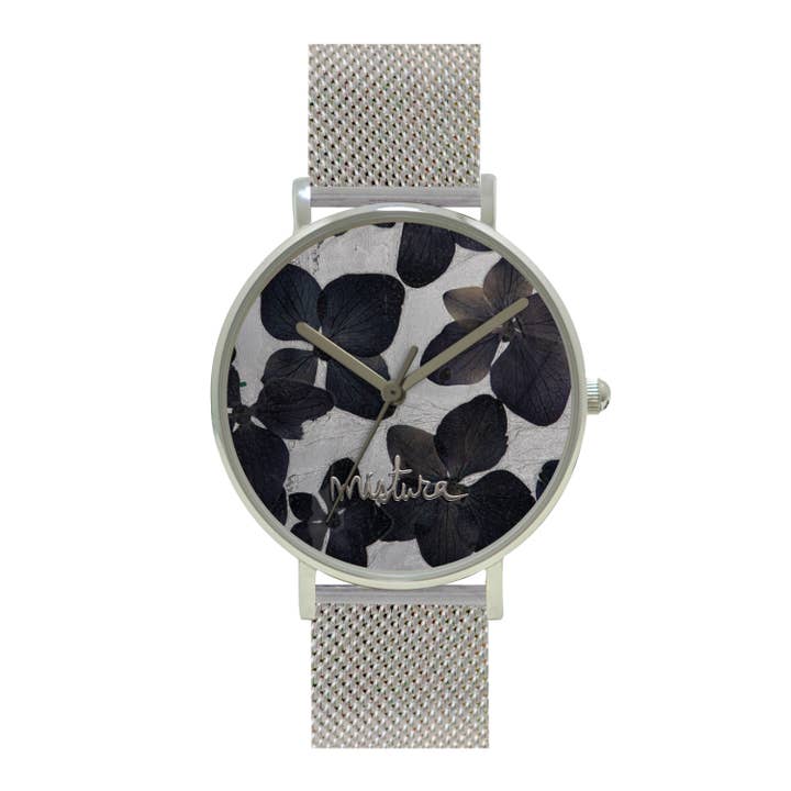Manta Mesh Silver - Argento - Fiori in argento nero - U per la vendita all'ingrosso da parte di Mistura Timepieces