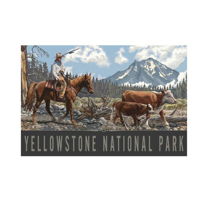 Yellowstone National Park Cowboy with Cows PAL Magnet for wholesale by Kalan Souvenir