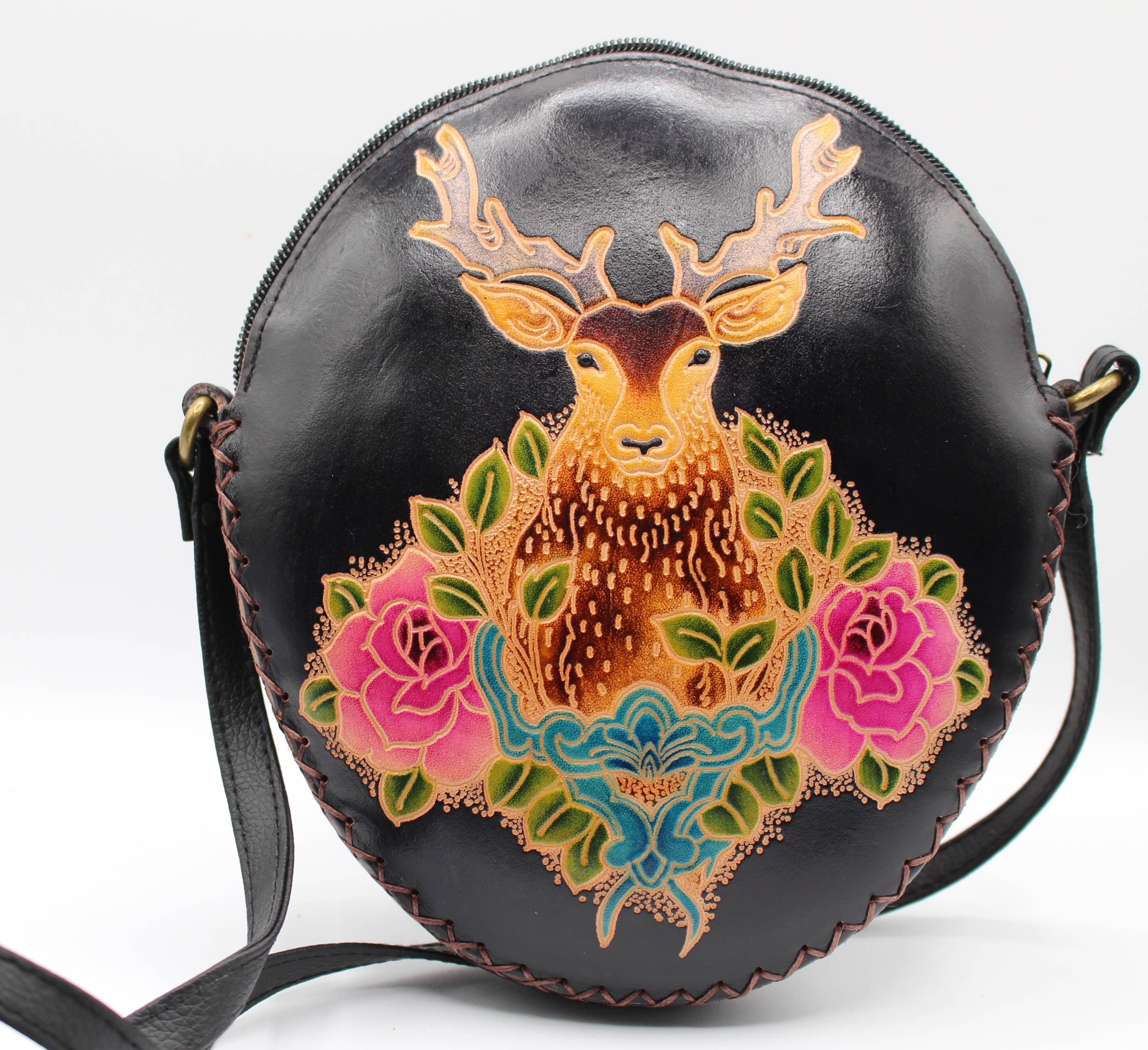 Sunflower Handmade leather inc - Wholesale Crossbodytas - Dames - xle016 Handgemaakte grote rendier portemonnee tas crossbody