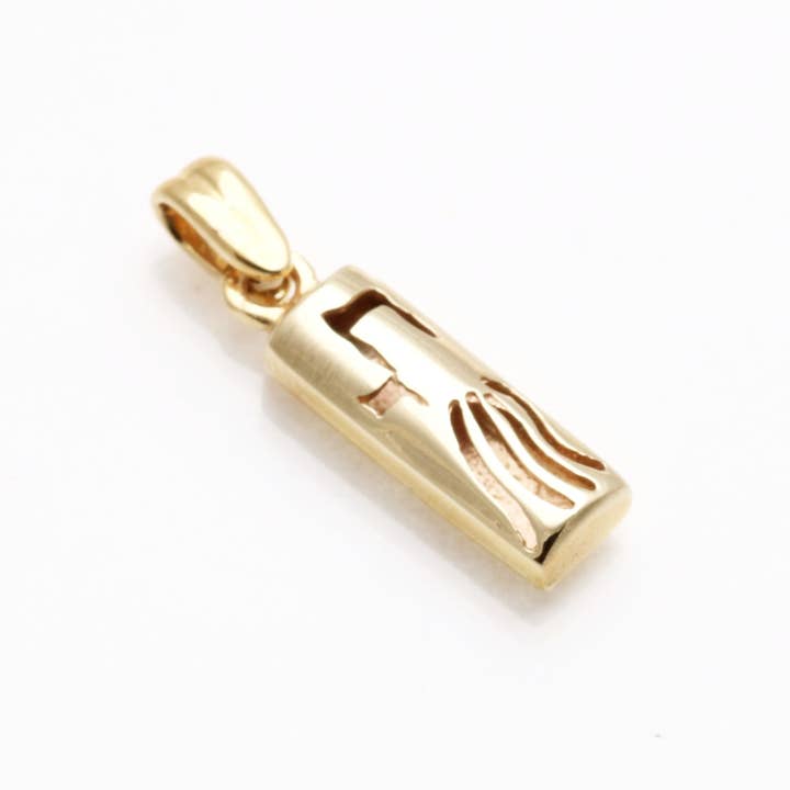 Bareket Fine Jewelry - Vendita all'ingrosso Ciondolo/pendente - Ciondolo Mezuzah Chai in oro giallo 14 carati piccolo1