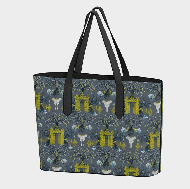 Botanical Moth Cottagecore Vegan Leather Tote Bag Purse for wholesale by RiverWood Forest