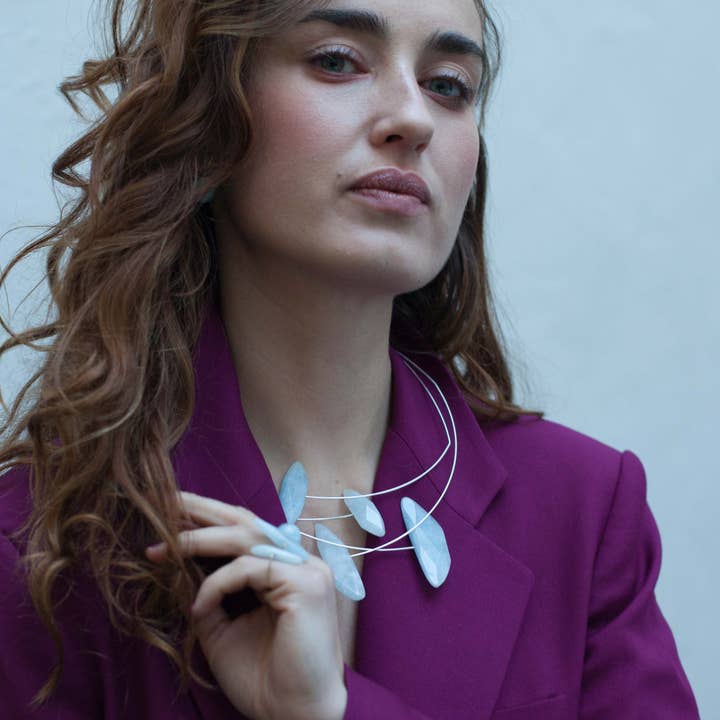 Asymmetric Neckwire with hand-cut Gemstones for wholesale by Melissa McArthur - Jewellery Made in London