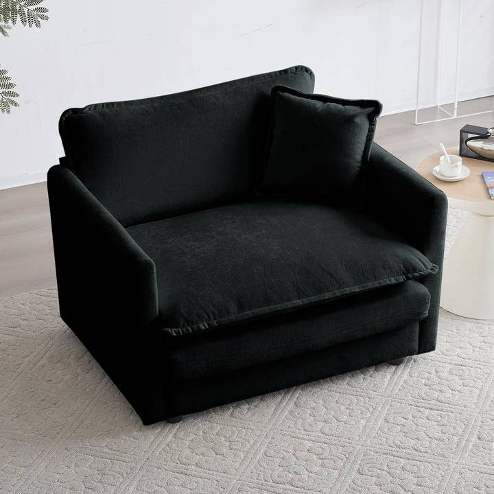 HOMYCASA DESIGN INC - Wholesale Chair - Comfy Deep Single Seat Sofa Upholstered Reading Armchair Living Room Chair Black Chenille Fabric , 1 Toss Pillow0
