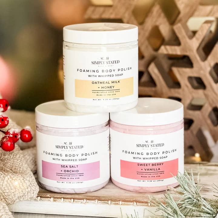 Signature Foaming Body Polish – 3-in-1 Cleanse, Exfoliate & Moisturize for wholesale by Simply Stated Bath & Body