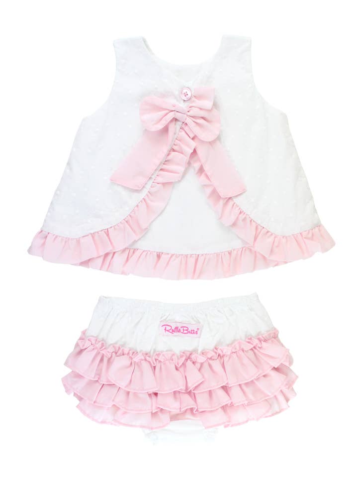 Baby Girls White & Pink Swiss Dot Swing Top & Bloomer Set
for wholesale on Faire1