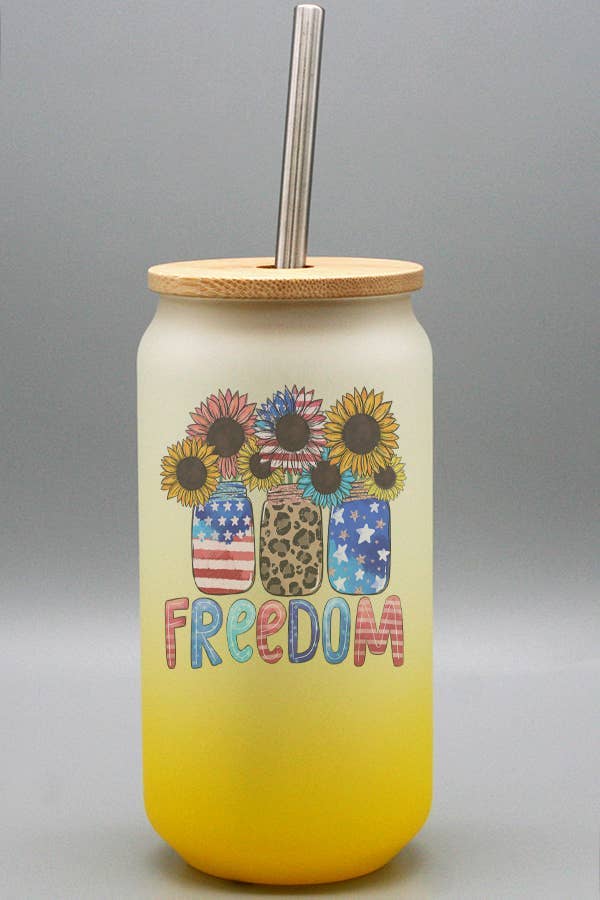 Cali Boutique Wholesale - Wholesale Drinking Glass/Cup - Patriotic USA Mason Jars Freedom Frosted Glass Cup0