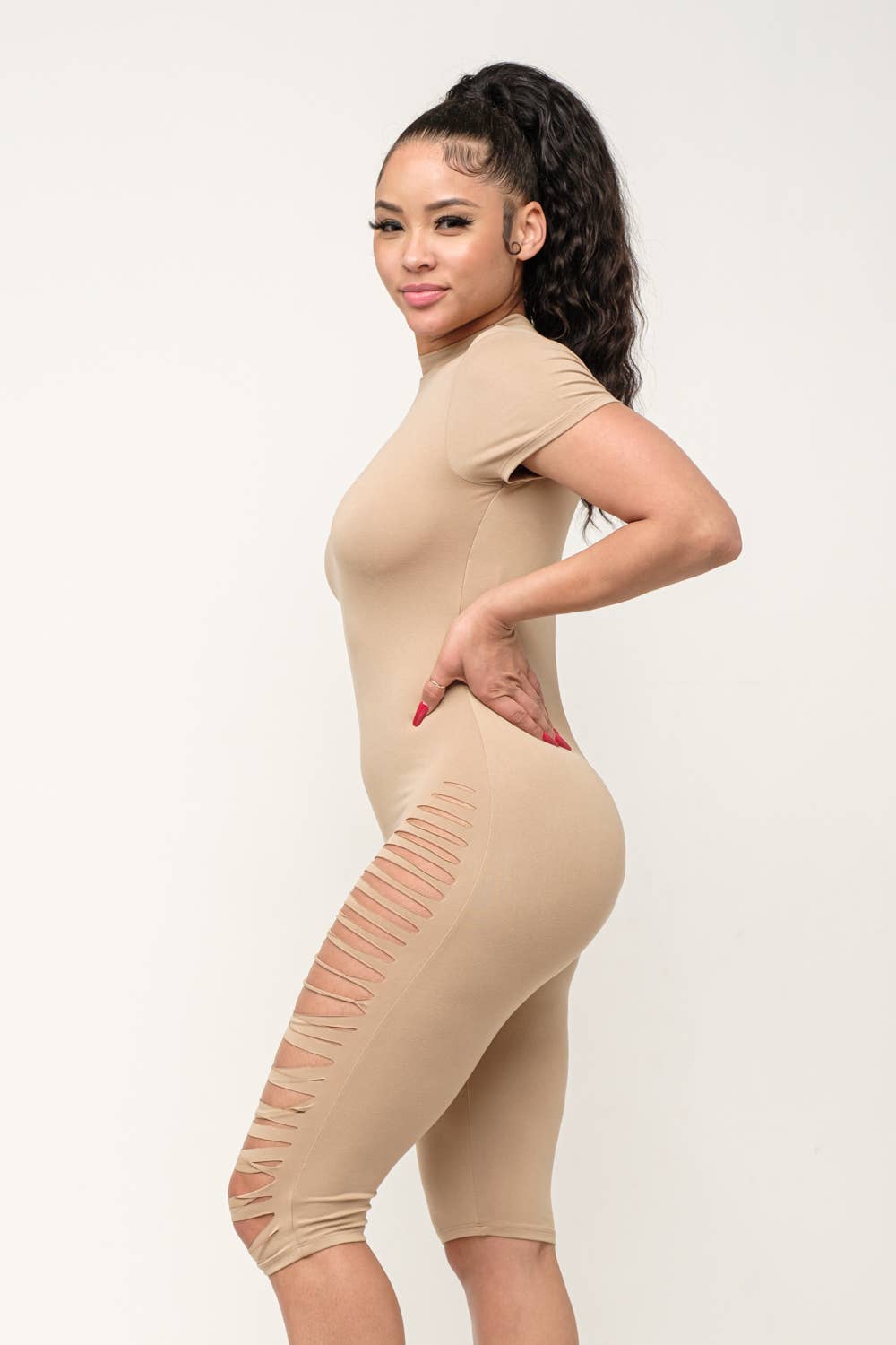 Julia by LoveJ – wholesale Romper – Women's – Shoulder And Bottom Side Laser Cut Back Zipper Romper9