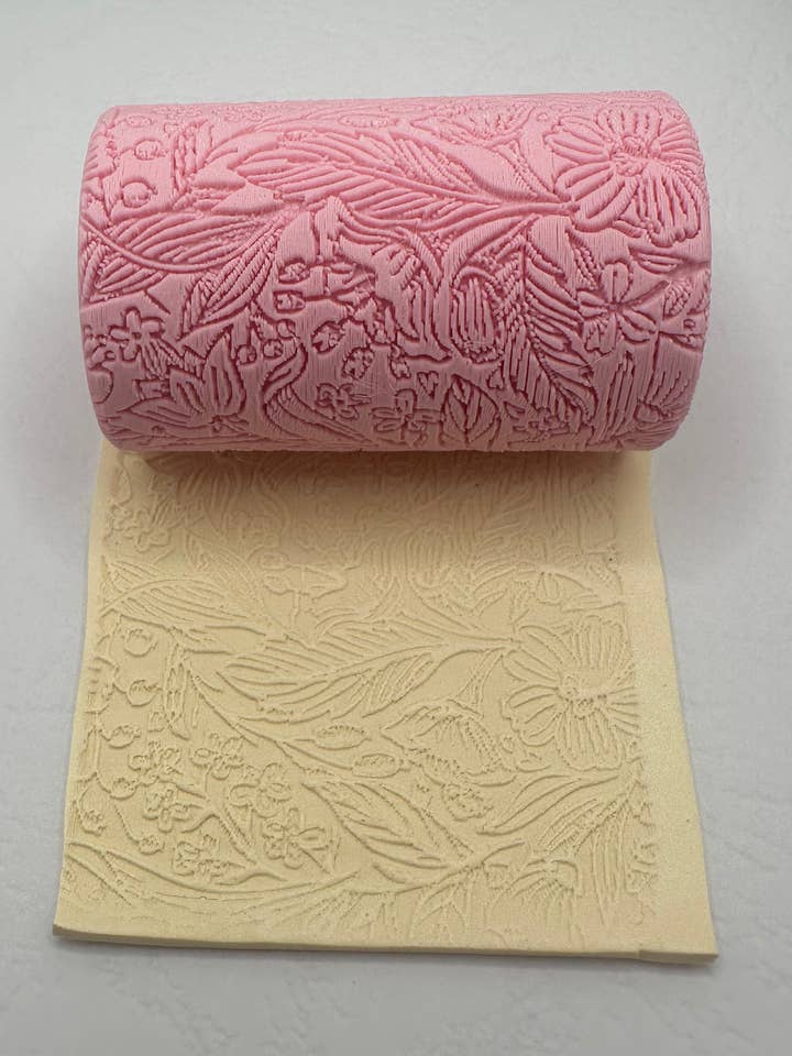 Drawn Floral Polymer Clay/Cookie Dough Texture Roller for wholesale by CaliLu Clay Co.