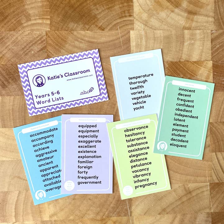 Listes de mots des années 5-6 pour la vente par Katie's Classroom