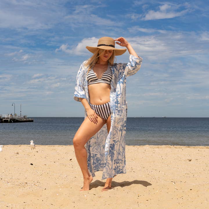 Boho-Eclectica - Wholesale Robe - Women's - Women's Cotton Kimono Robe -TROPICAL BLUES