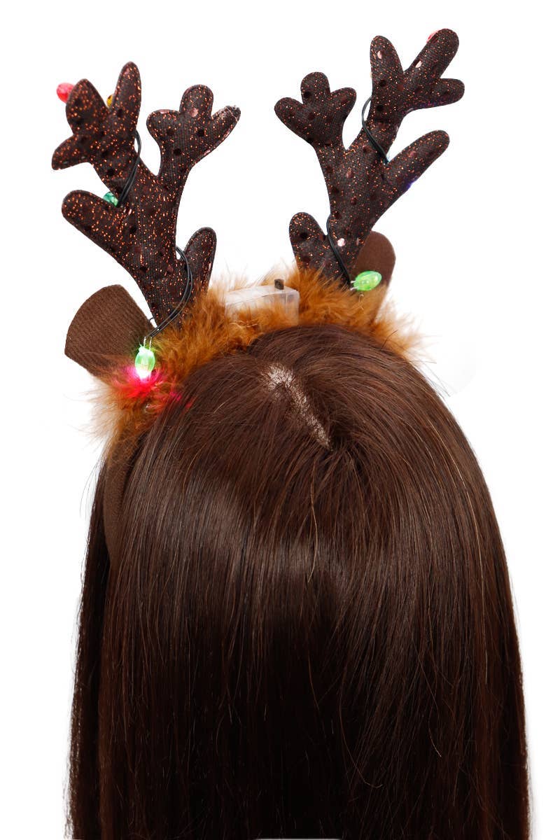 BROWN Reindeer Fuzzy Antler Led Light-up Hairband for wholesale on Faire3