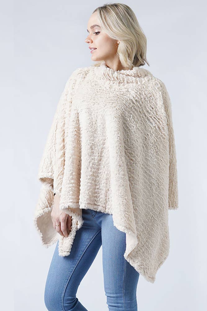 Hana - Wholesale Poncho - Women's - Stripe Pattern Faux Fur Poncho7