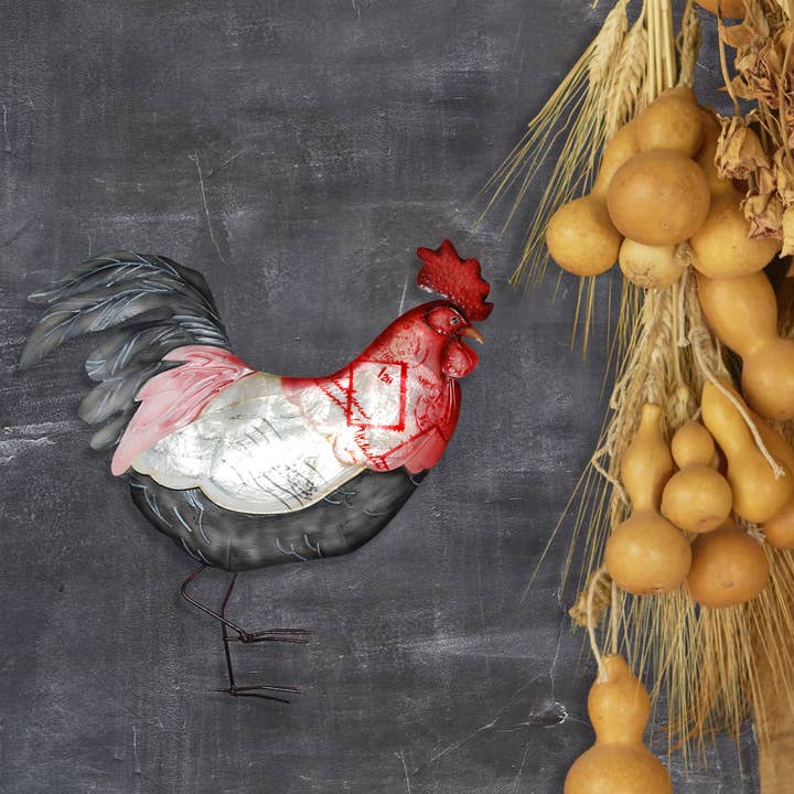 Eangee Home Design – wholesale Dimensionell/3D-väggkonst – Rooster Väggdekor Röd Vit Och Blå, w/Capiz-Outdoor Safe2