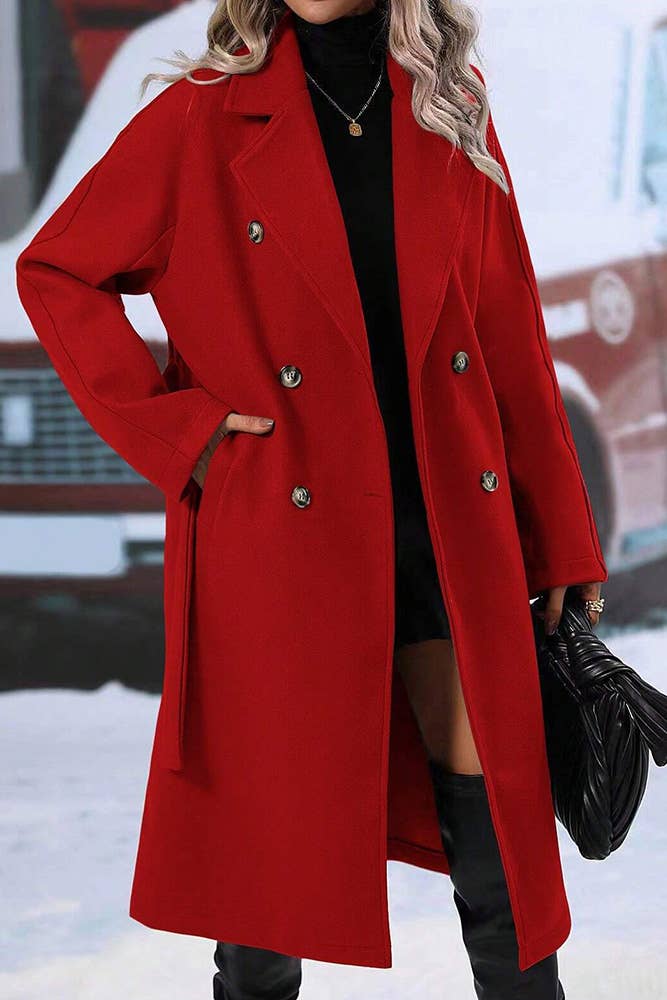 UNISHE - Wholesale Coat - Women's - Double Breasted Notch Lapels Overcoat with Belt GSS11610