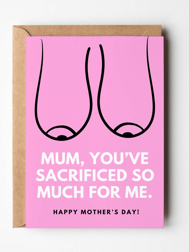 Mothers Day Greeting Card, Funny Boobs Greeting Card for wholesale by Yeah Noted