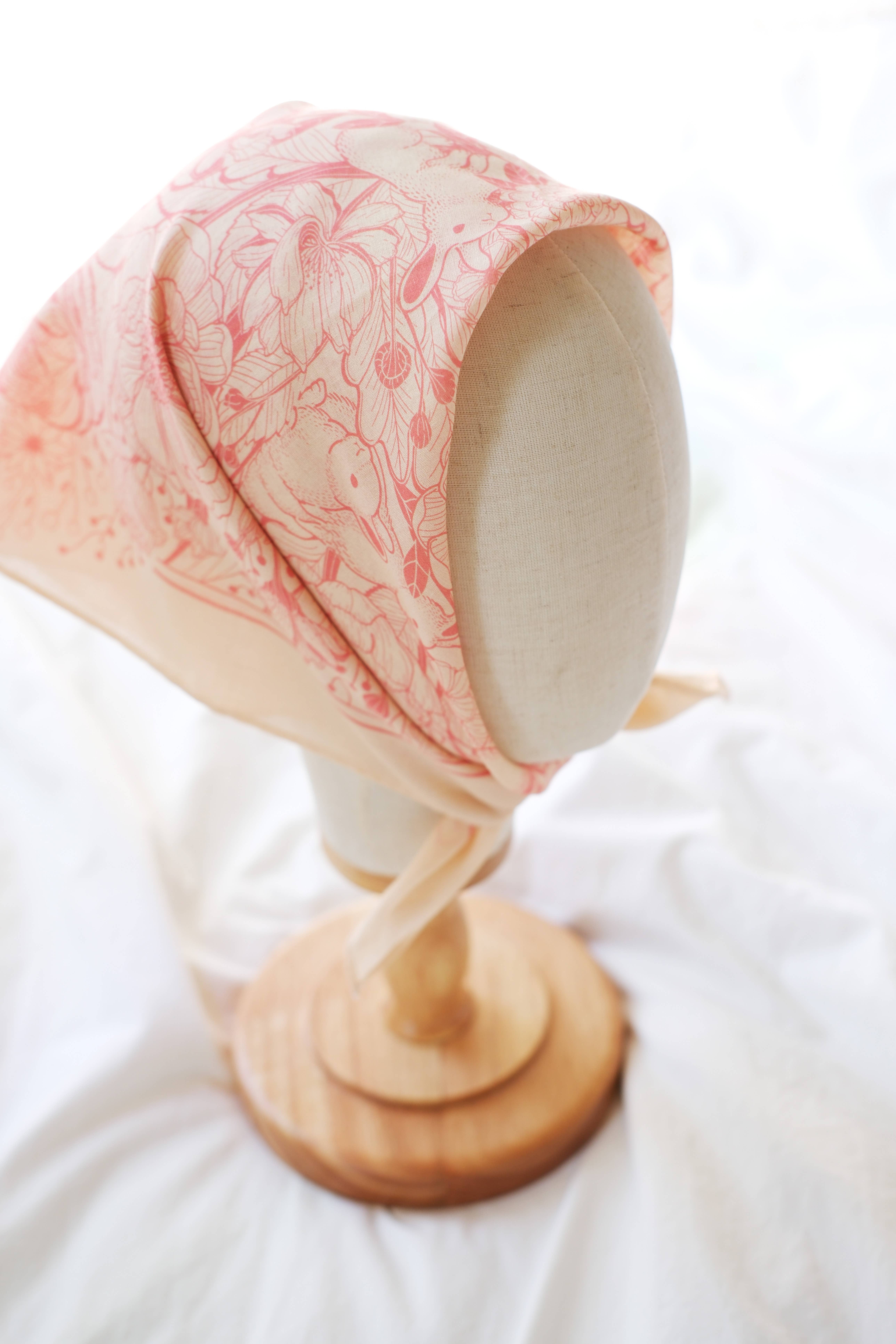 sol&mar art co. - Wholesale Bandana - Unisex - Bunny in the Floral Breeze Bandana Scarf (Pastel Pink)5