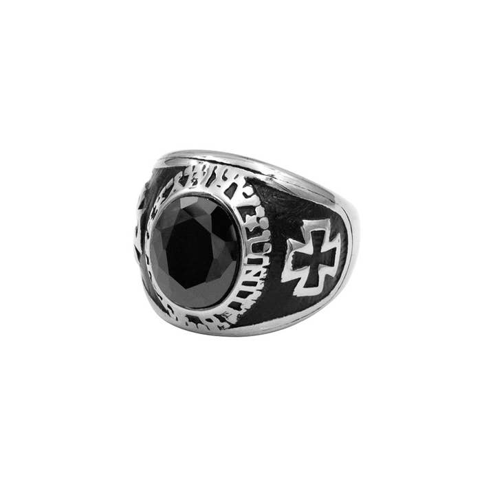 Awaken - Wholesale Cocktail/Statement Ring - Black Gemstone Cross Ring-A-424