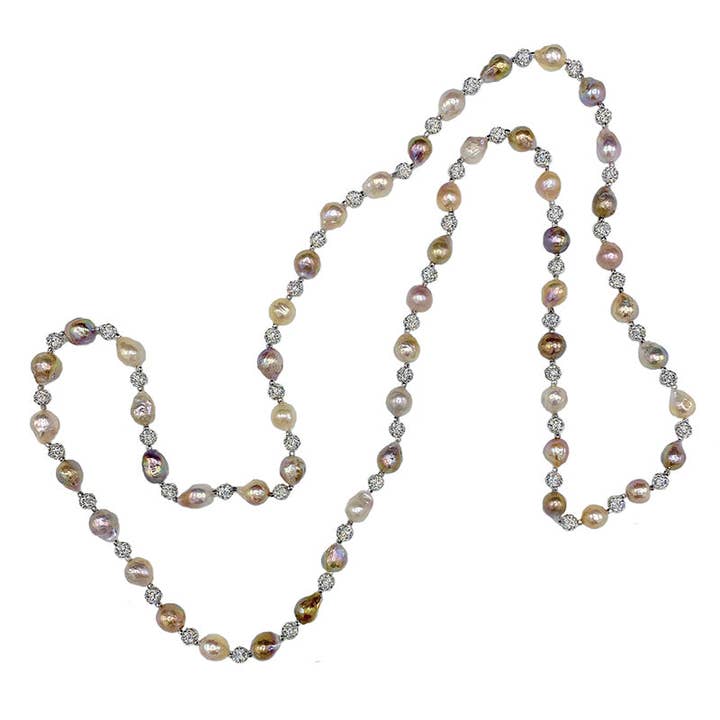 424-02-S | COLLIER EN CORDON DE PETITES PERLES EDISON ROSE 46" pour la vente par Girl With A Pearl