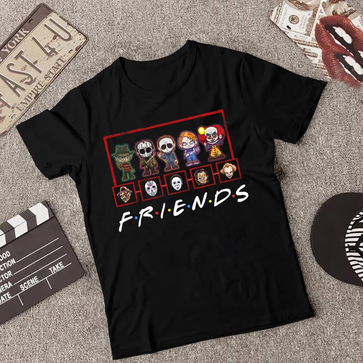 Black Chibi Friends Horror Killer Shirt, Horror Characters Killer for wholesale on Faire1