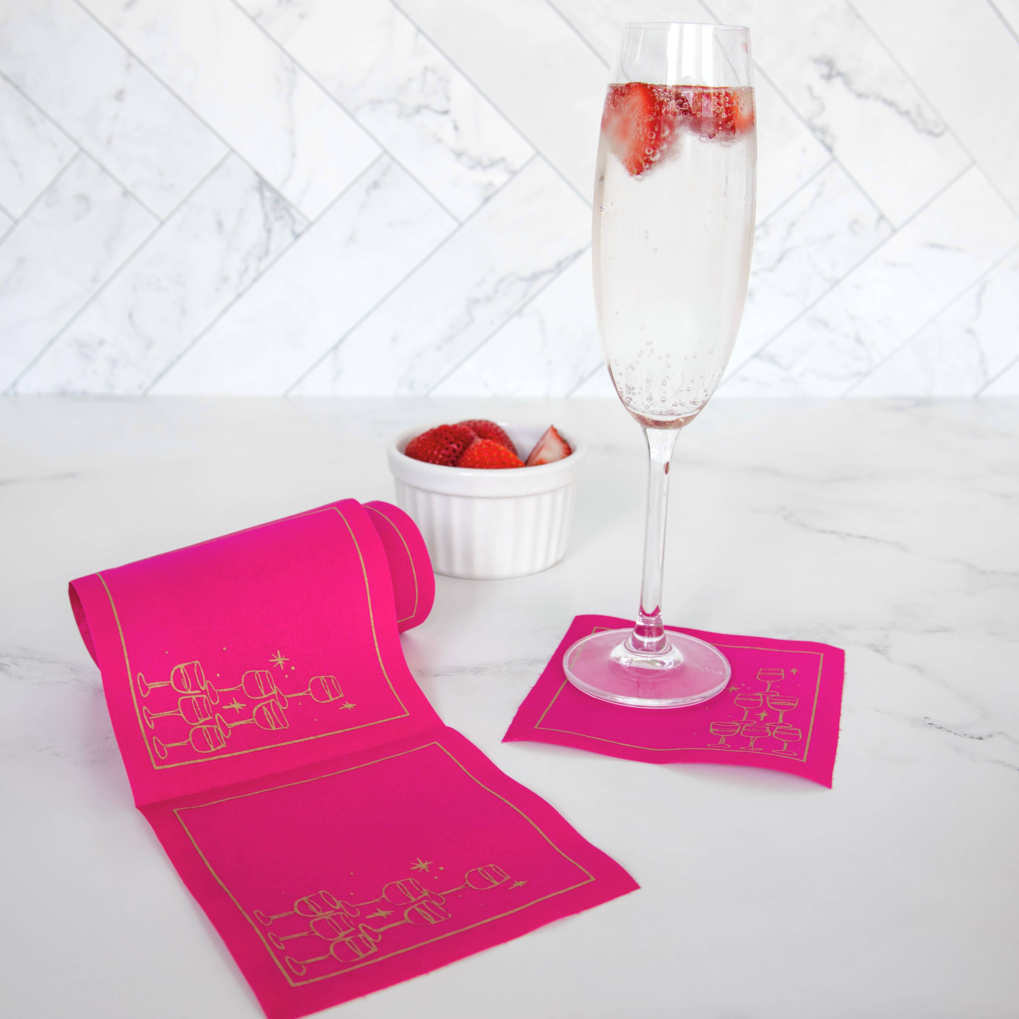 Toasting With Tara - Wholesale Disposable Napkin - Cotton Cocktail Napkin Roll: Blush Bubbles (Vibrant Pink)2