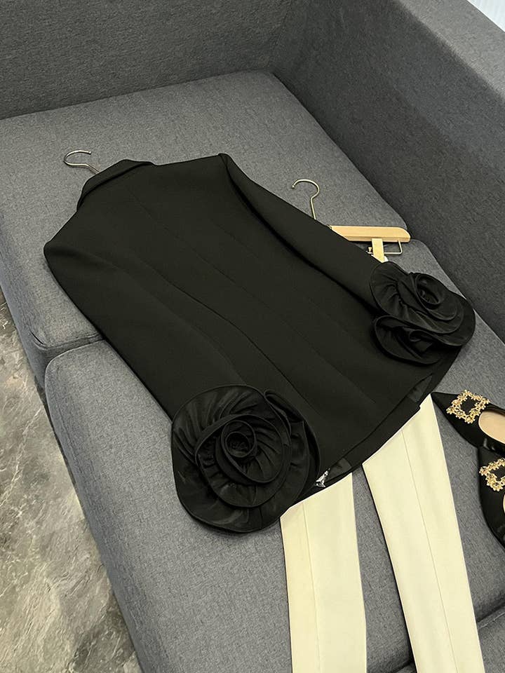Black SY392 Double-Breasted Suit Jacket with 3D Flower Cuffs for wholesale on Faire6